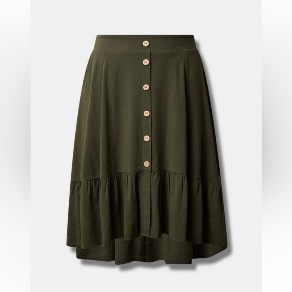 Torrid Olive Button-Front Midi Skirt